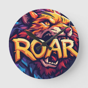 Fierce Lion Roar Motivational Colorful Wildlife Ar Round Clock