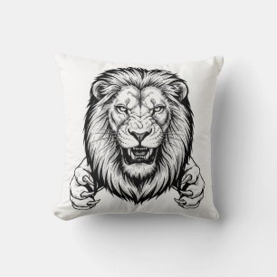 Fierce Lion with Claws Throw Pillow