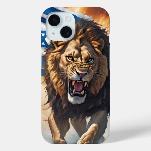 Fierce Lion With Israeli Flag iPhone 15 Case