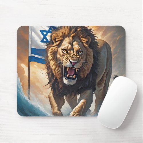 Fierce Lion With Israeli Flag Mouse Pad