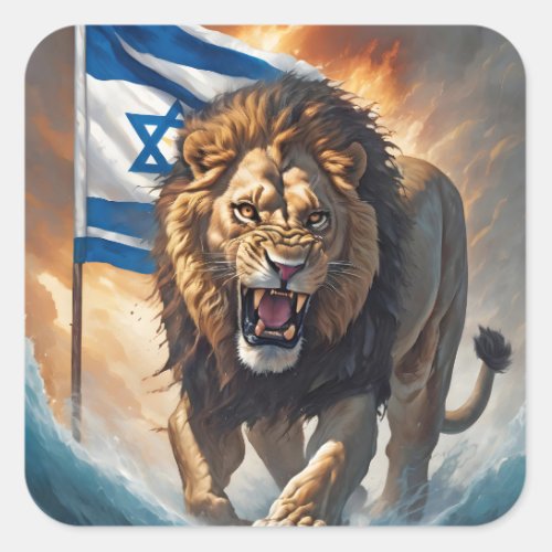 Fierce Lion With Israeli Flag Square Sticker