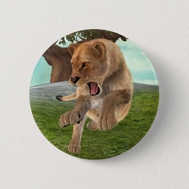 Fierce Lioness Jungle Adventure Art Button (Front)
