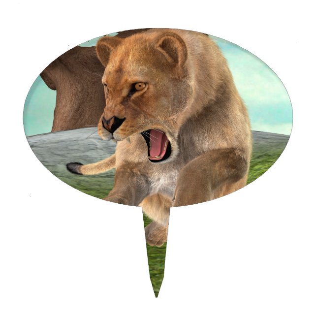 Fierce Lioness Jungle Adventure Art Cake Topper (Front)