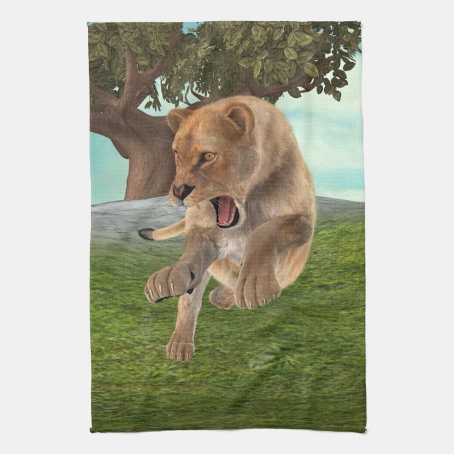 Fierce Lioness Jungle Adventure Art Kitchen Towel (Vertical)