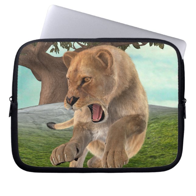 Fierce Lioness Jungle Adventure Art Laptop Sleeve (Front)