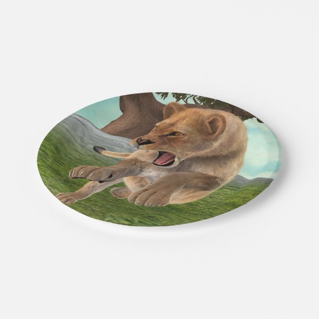 Fierce Lioness Jungle Adventure Art Paper Plates (Angled)