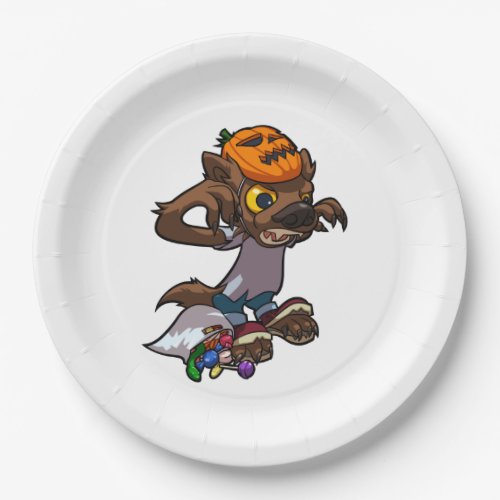 Fierce Little Werewolf Trick Or Treating Cartoon Paper Plates