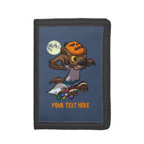 Fierce Little Werewolf Trick Or Treating Cartoon Tri-fold Wallet