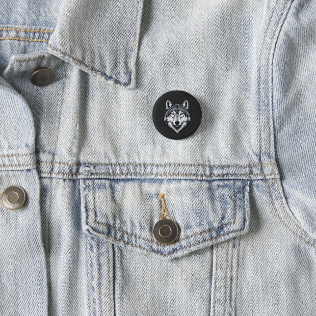 Fierce Lone Wolf Head Graphic Pinback Button (In Situ)