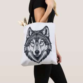 Fierce Lone Wolf Head Graphic Tote Bags
