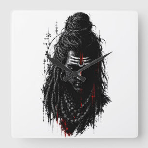 Fierce Lord Shiva Mahakal Grunge Dark Splash Art Square Wall Clock