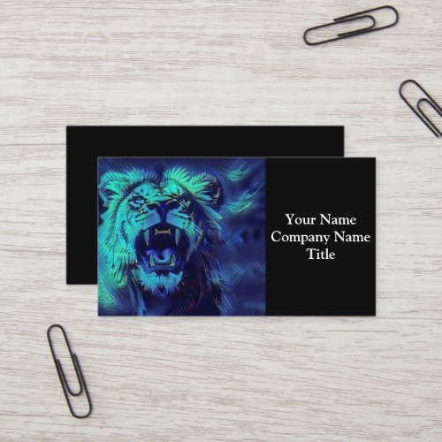 Fierce Majestic Lion _ King Of The Beasts In Blue  Business Card
