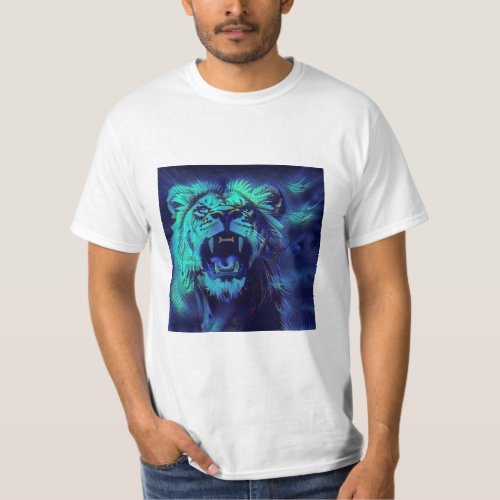 Fierce Majestic Lion _ King Of The Beasts In Blue  T_Shirt