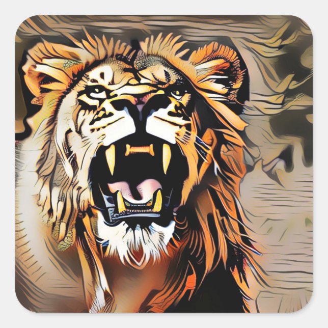 Fierce Majestic Lion - King Of The Beasts Square Sticker (Front)
