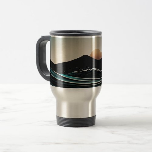 Fierce Minimalist Monta beach Ocean Wave Logo _ Travel Mug