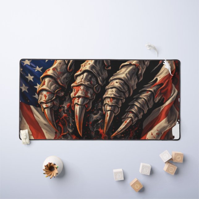 Fierce Monster Tearing American Flag Art Desk Mat (Kids Table)