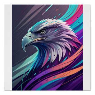 Fierce Neon Eagle — Stylized Head with Geometric  Poster