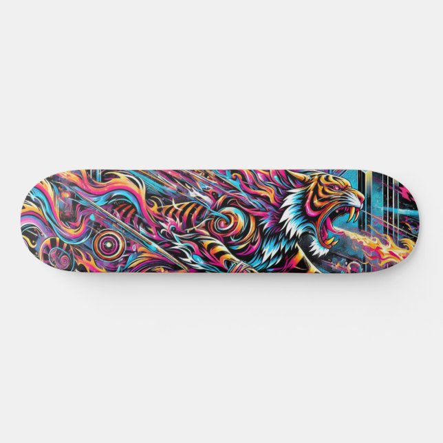 Fierce Neon Tiger Cosmic Skateboard Skate Deck (Horz)