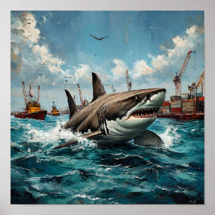 Fierce Ocean Predator Modern Marine Wildlife Poster