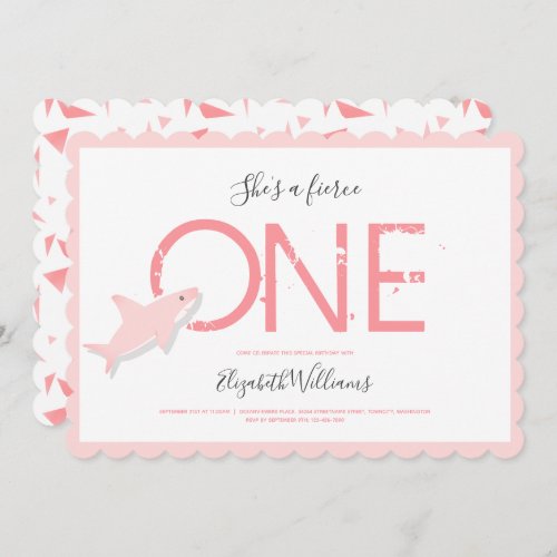 Fierce One Pink Shark Animal First Birthday Invitation