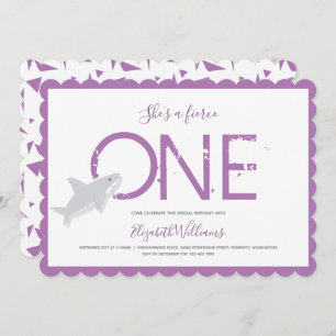 Fierce One Purple Shark Animal First Birthday Invi Invitation