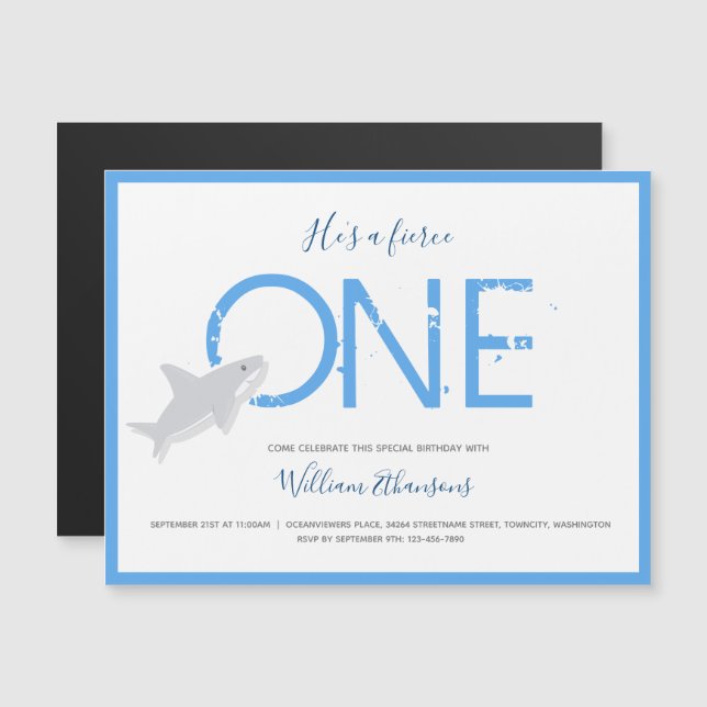 Fierce One Shark Animal First Birthday Magnetic Invitation (Front/Back)