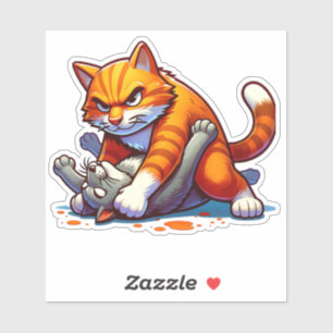 Fierce Orange Cat Grappling Sticker