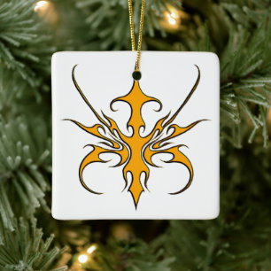 Fierce Orange Tribal Line Art Illustration Ceramic Ornament