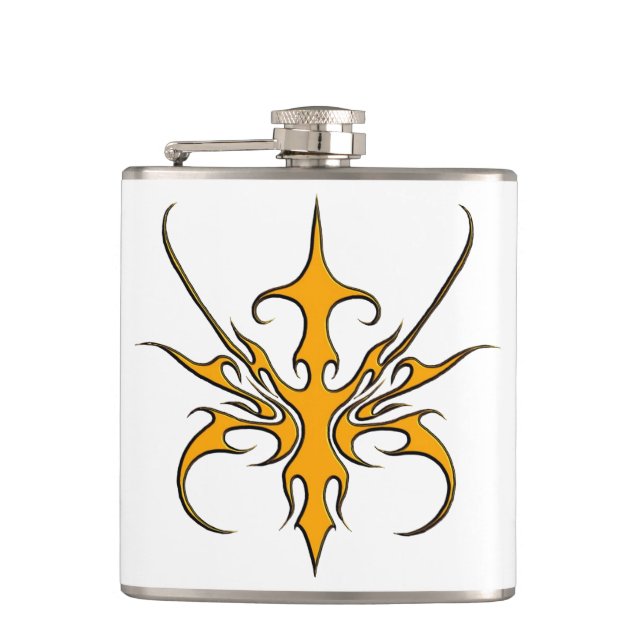 Fierce Orange Tribal Line Art Illustration Flask (Front)