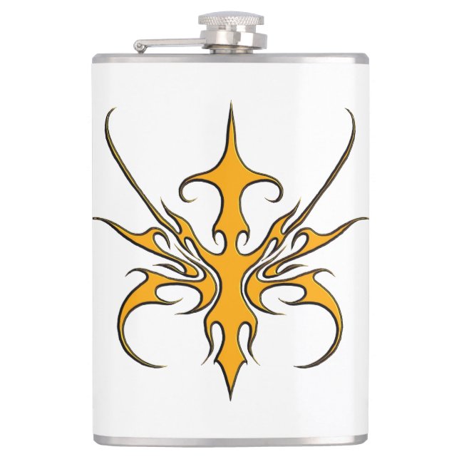Fierce Orange Tribal Line Art Illustration Flask (Front)