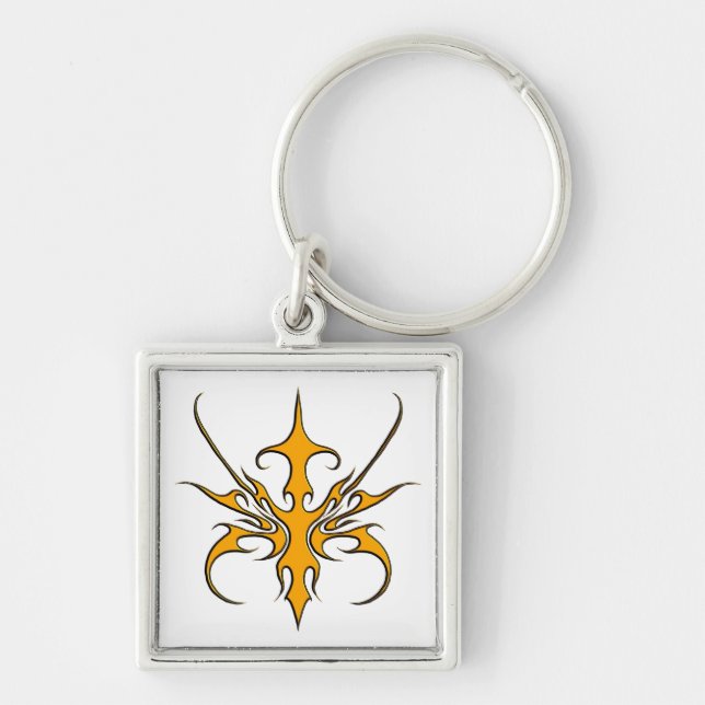 Fierce Orange Tribal Line Art Illustration Keychain (Front)