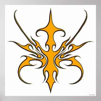 Fierce Orange Tribal Line Art Illustration Poster
