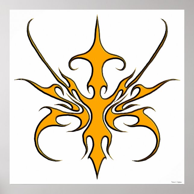 Fierce Orange Tribal Line Art Illustration Poster (Front)