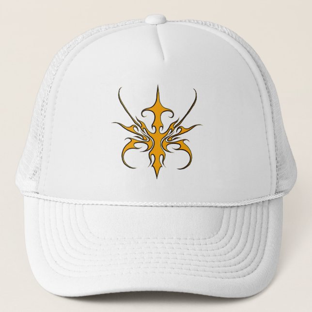 Fierce Orange Tribal Line Art Illustration Trucker Hat (Front)
