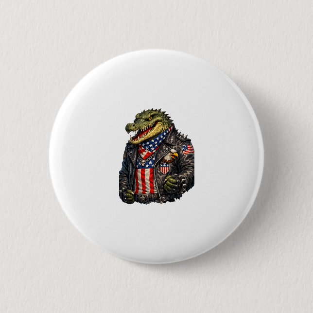 Fierce Patriotic Alligator Biker Leather Jacket St Button (Front)