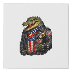 Fierce Patriotic Alligator Biker Leather Jacket St Faux Canvas Print