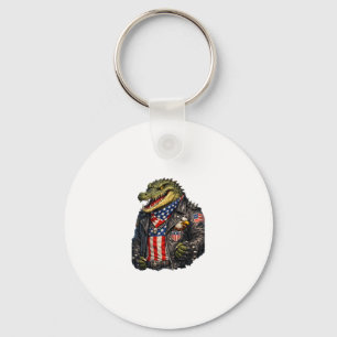 Fierce Patriotic Alligator Biker Leather Jacket St Keychain
