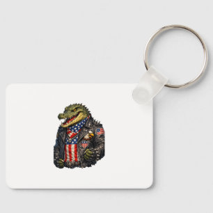 Fierce Patriotic Alligator Biker Leather Jacket St Keychain