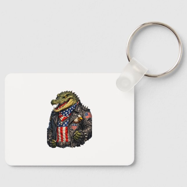 Fierce Patriotic Alligator Biker Leather Jacket St Keychain (Front)