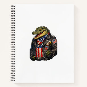 Fierce Patriotic Alligator Biker Leather Jacket St Notebook
