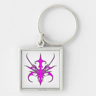 Fierce Pink and Black Tribal Line Art Illustration Keychain