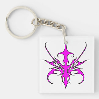 Fierce Pink and Black Tribal Line Art Illustration Keychain