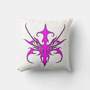 Fierce Pink and Black Tribal Line Art Illustration Throw Pillow