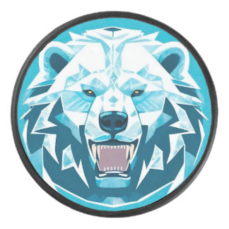 Fierce Polar Bear Geometric Illustration Hockey Puck