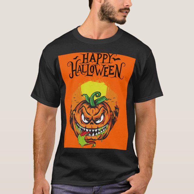 Fierce Pumpkin Face – Bold Halloween Design T-Shirt (Front)