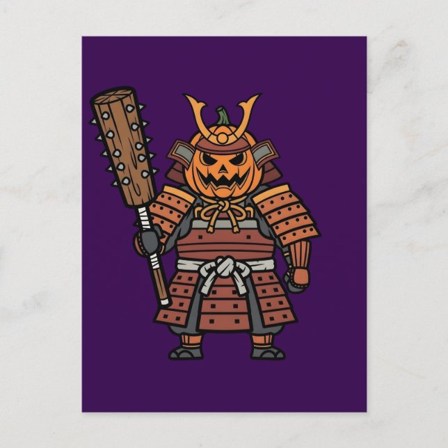 Fierce Pumpkin Samurai Warrior with Kanabo Club Il Postcard (Front)