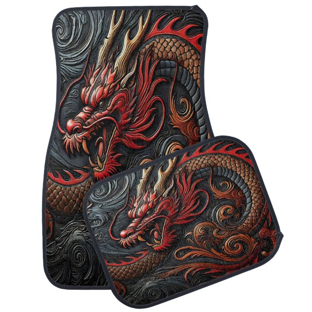 Fierce Red Dragon Relief Art Car Floor Mat (Set)