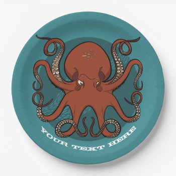 Fierce Red Octopus Tentacles Cartoon Paper Plates by NoodleWings at Zazzle