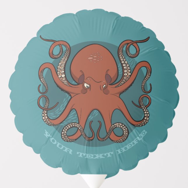 Fierce Red Octopus With Curling Tentacles Cartoon Balloon (Front)