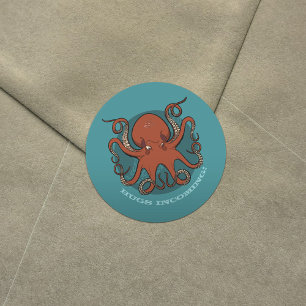 Fierce Red Octopus With Curling Tentacles Cartoon Classic Round Sticker